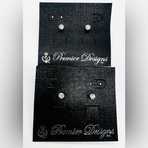 2 Sets-Premier Designs Silver Made with Swarovski Crystal Stud Earrings NWT